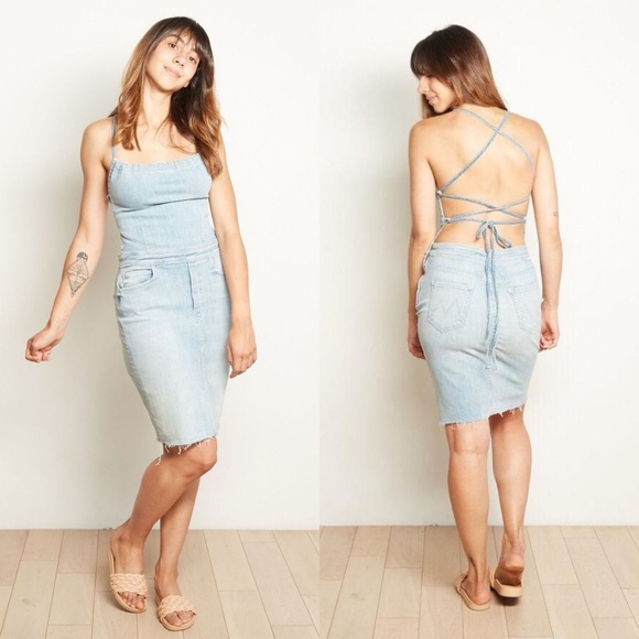 Mother Denim the Tie Back Knee Dress Fray in Tinge Size 26 - Picture 1 of 15